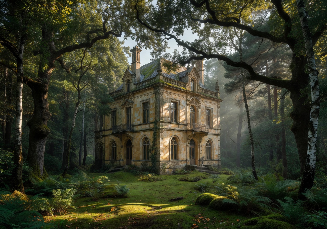Artistic historic villa surrounded by forest