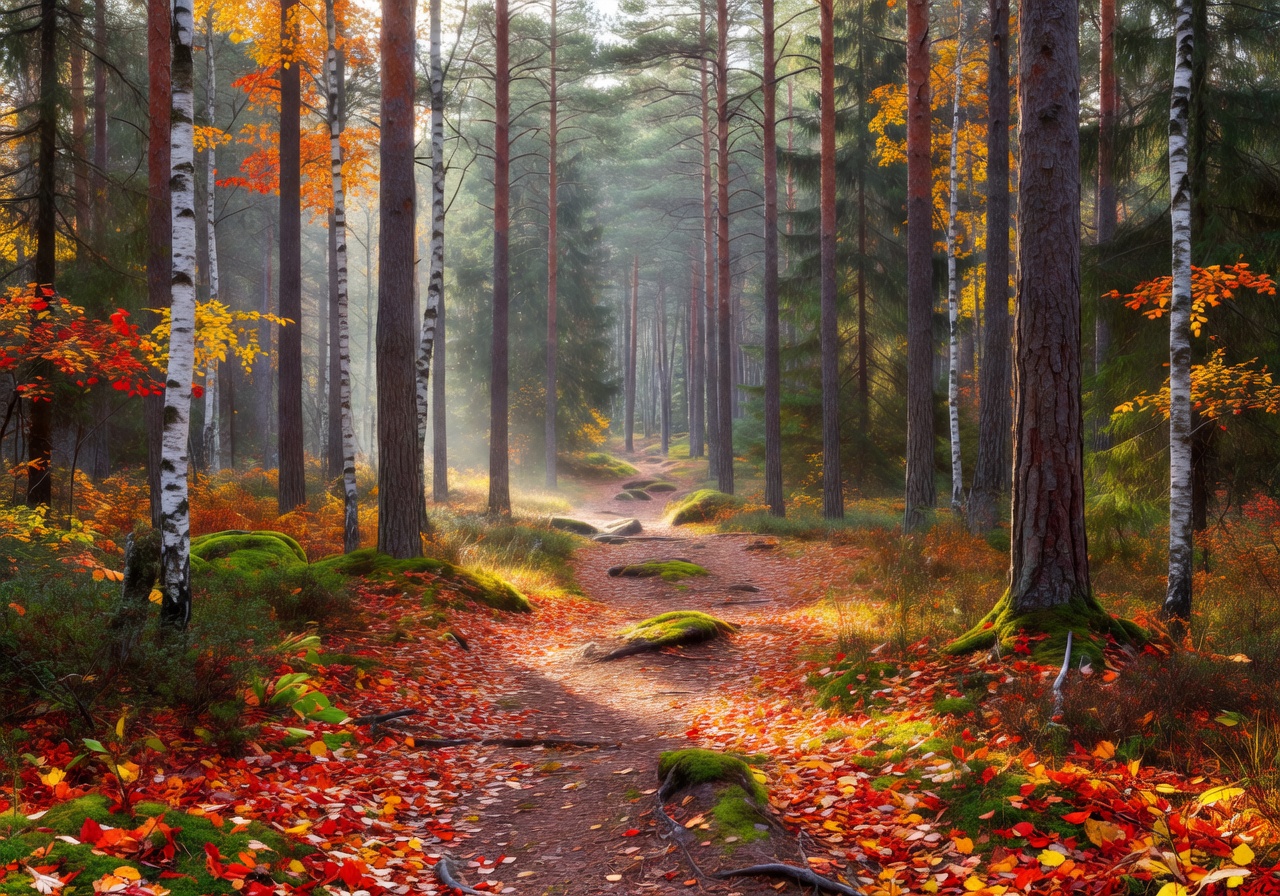 Beautiful autumn forest landscape in Finland