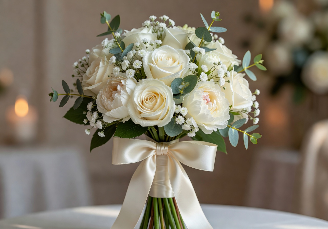 Close up of beautiful elegant wedding bouquet
