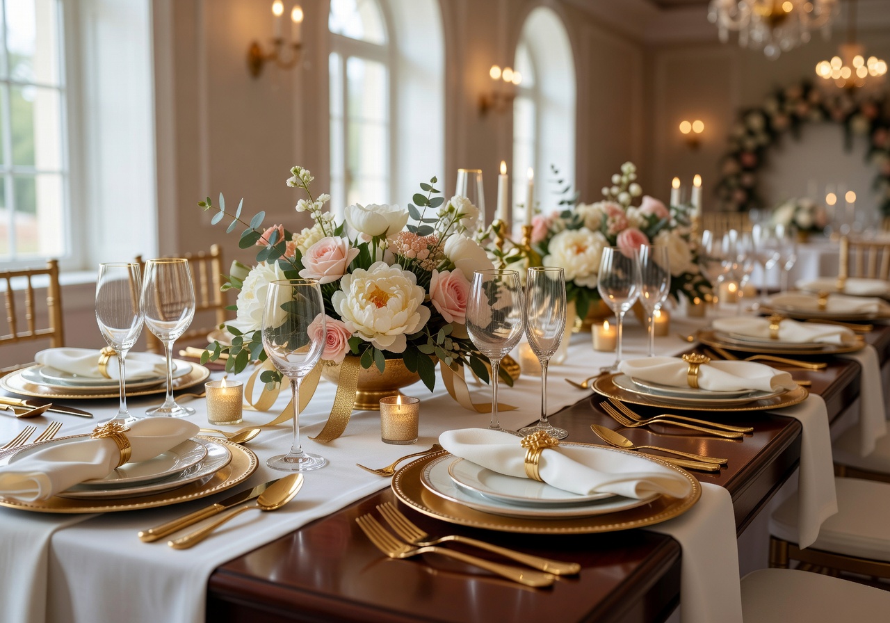 Elegant wedding table setting with gold accents