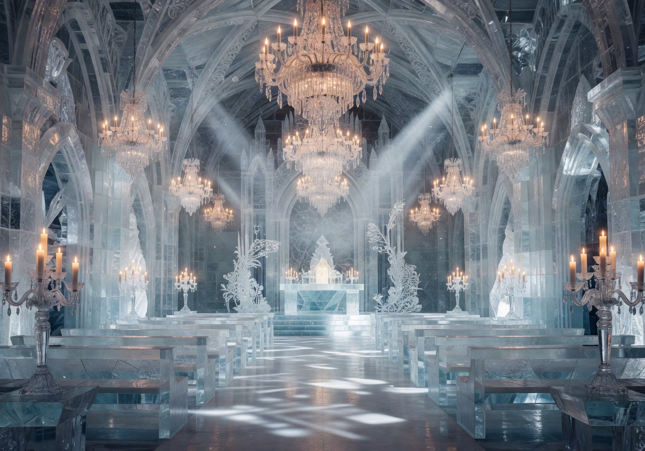 Ice castle interior ceremony setup