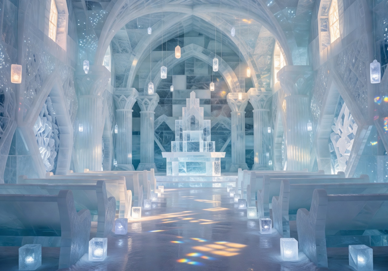 Ice castle interior set for a wedding ceremony